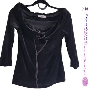 A3 Designs Velour lace up off the shoulder top L